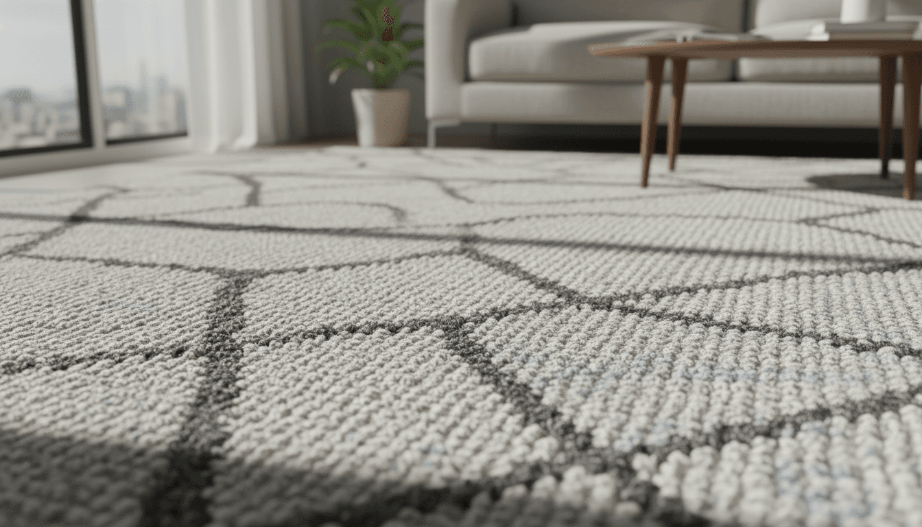 Close-up of a textured wool rug in a living room