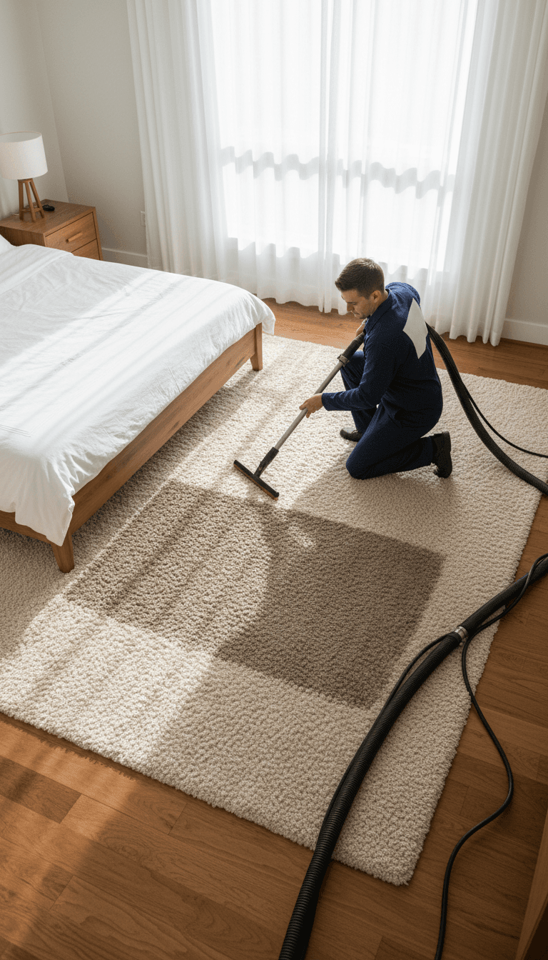 Cleaning an oriental rug with a brush