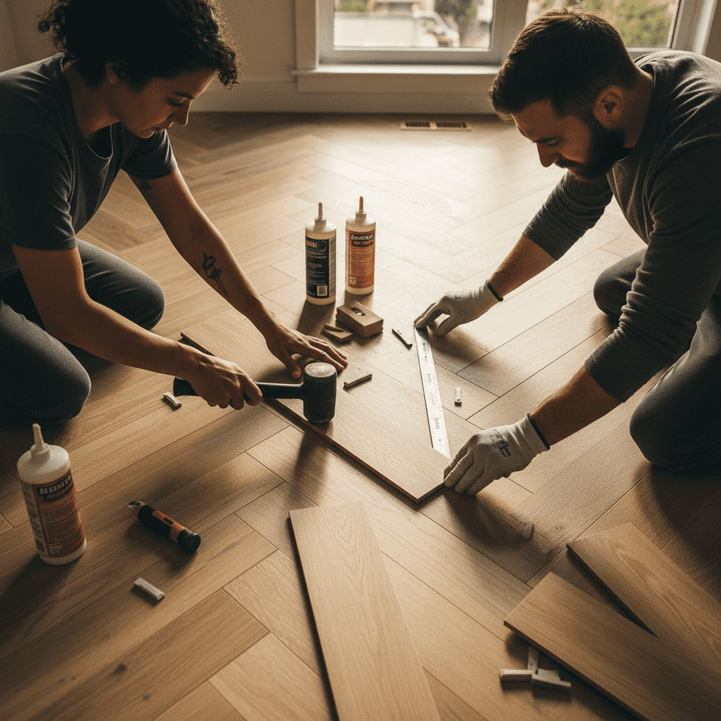 Rug installation on hardwood floor