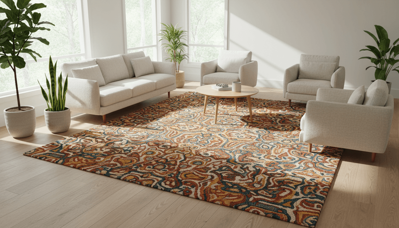 Installing an area rug in a living room